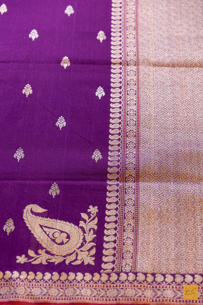 Urmila- Purple Banarasi Pure Cotton Handwoven Saree