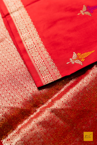 Priyankari- Red Banarasi Satin Silk Handwoven Saree