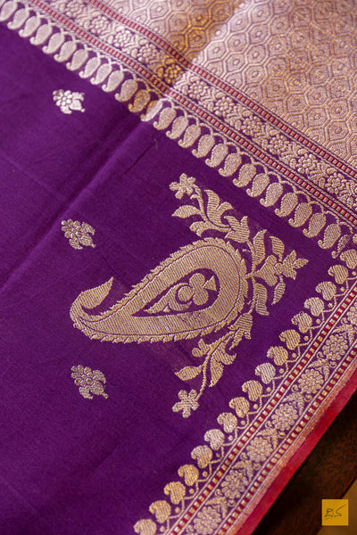 Urmila- Purple Banarasi Pure Cotton Handwoven Saree