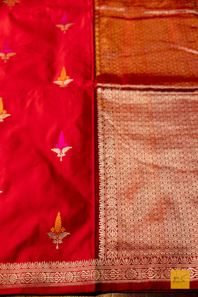 Priyankari- Red Banarasi Satin Silk Handwoven Saree