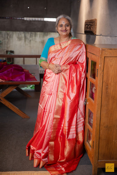 Narmada- Pink Maheshwari Pure Silk Handwoven Saree