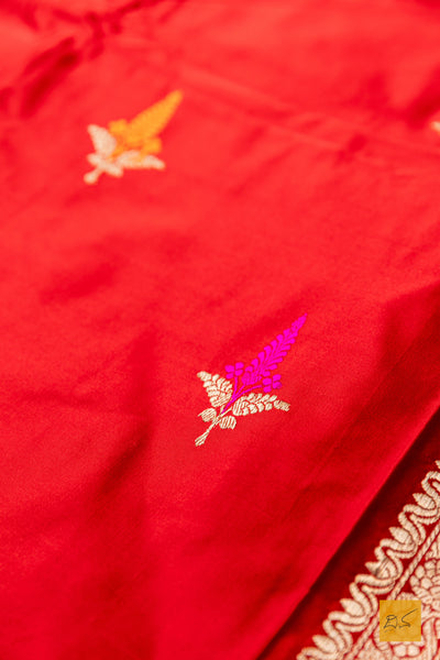 Priyankari- Red Banarasi Satin Silk Handwoven Saree