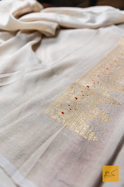 Madhura- Off White Banarasi Tusser Silk Handwoven Saree
