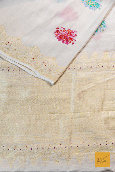Madhura- Off White Banarasi Tusser Silk Handwoven Saree