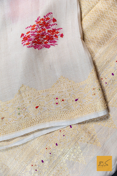 Madhura- Off White Banarasi Tusser Silk Handwoven Saree
