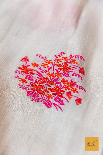 Madhura- Off White Banarasi Tusser Silk Handwoven Saree