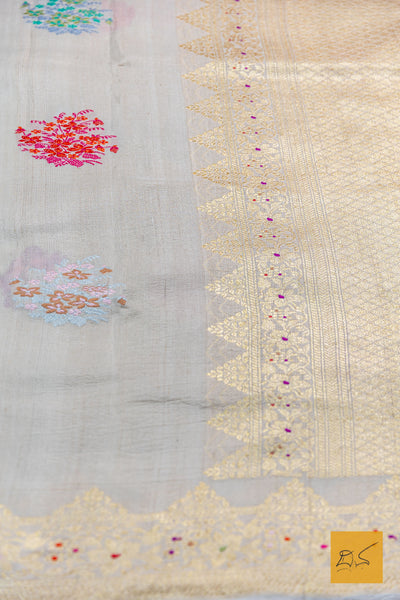 Madhura- Off White Banarasi Tusser Silk Handwoven Saree