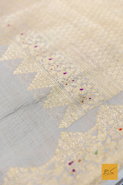 Madhura- Off White Banarasi Tusser Silk Handwoven Saree