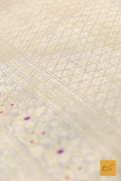 Madhura- Off White Banarasi Tusser Silk Handwoven Saree