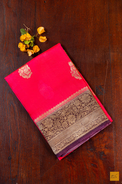 Pink Banarasi Organza Handwoven Saree