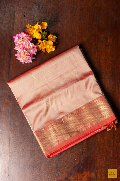 Ganga- Peach Maheshwari Pure Silk Handwoven Saree