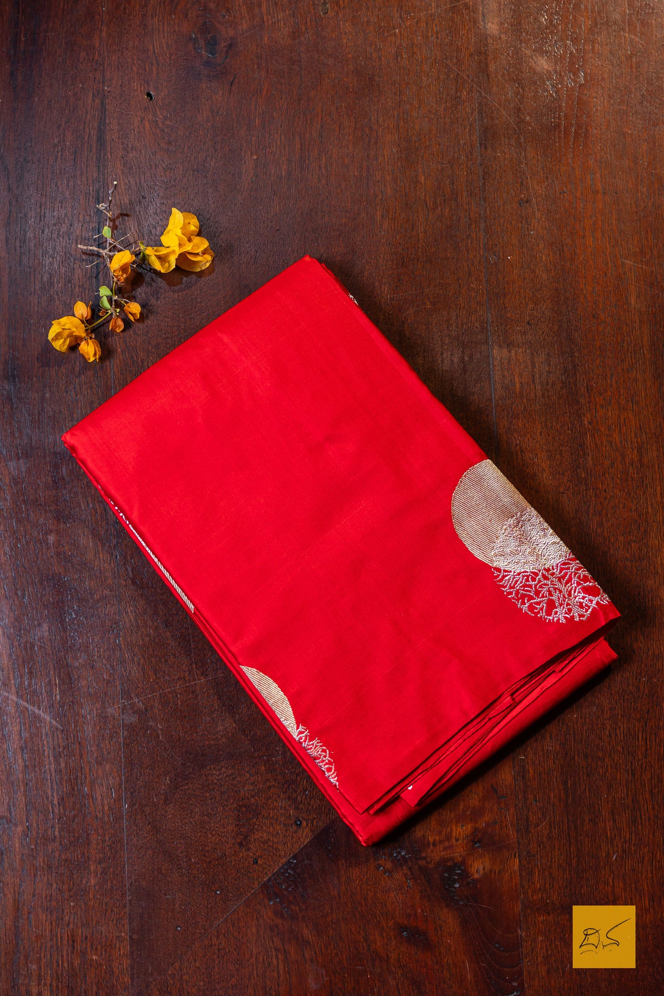 Pushkari- Red Banarasi Satin Silk Handwoven Saree