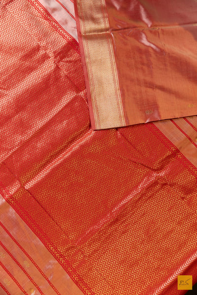 Ganga- Peach Maheshwari Pure Silk Handwoven Saree