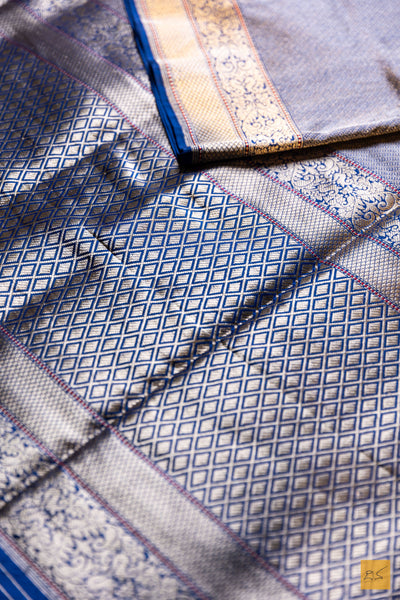 Ruthvi- Blue Banarasi Katan Silk Brocade Handwoven Saree