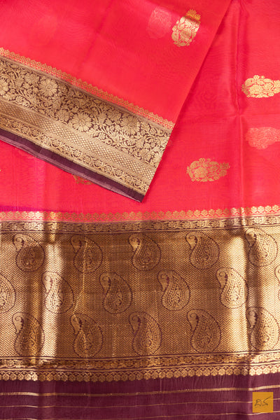 Pink Banarasi Organza Handwoven Saree