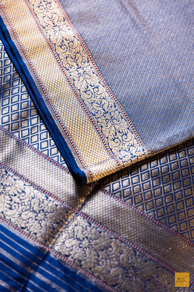 Ruthvi- Blue Banarasi Katan Silk Brocade Handwoven Saree