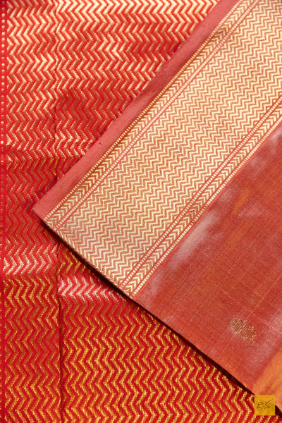 Ganga- Peach Maheshwari Pure Silk Handwoven Saree