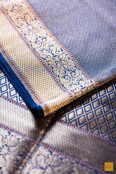 Ruthvi- Blue Banarasi Katan Silk Brocade Handwoven Saree