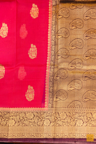 Pink Banarasi Organza Handwoven Saree
