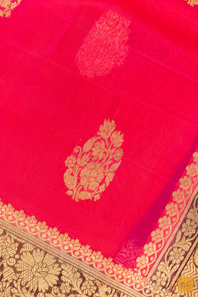 Pink Banarasi Organza Handwoven Saree