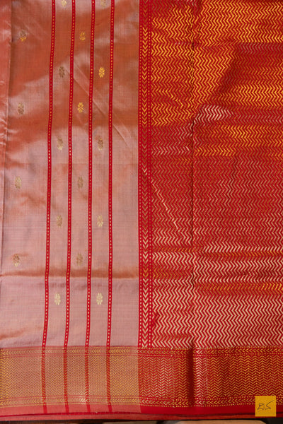 Ganga- Peach Maheshwari Pure Silk Handwoven Saree