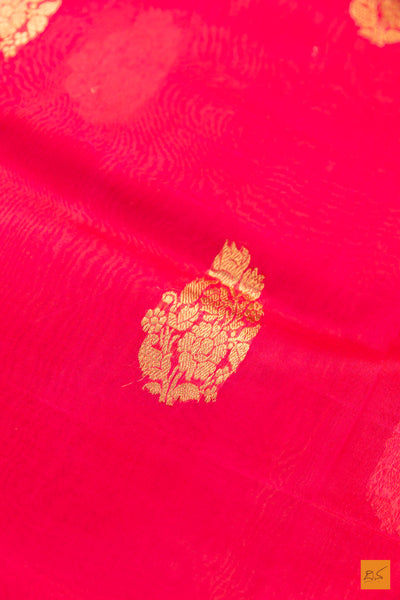 Pink Banarasi Organza Handwoven Saree