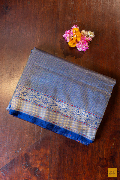 Ruthvi- Blue Banarasi Katan Silk Brocade Handwoven Saree