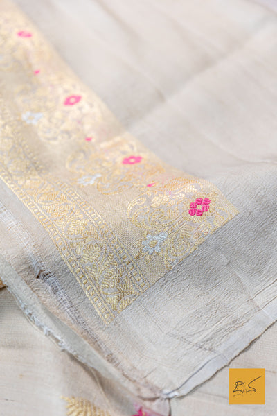 Mahadevi- Off White Banarasi Tusser Silk Handwoven Saree