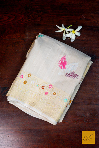Mahadevi- Off White Banarasi Tusser Silk Handwoven Saree