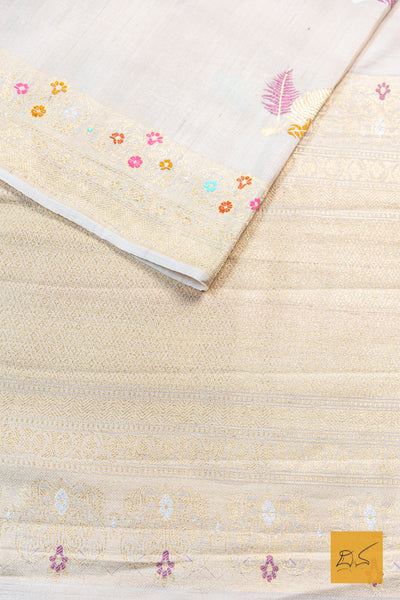 Mahadevi- Off White Banarasi Tusser Silk Handwoven Saree