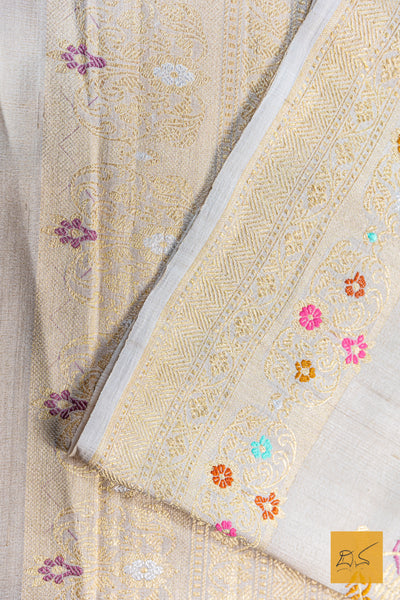 Mahadevi- Off White Banarasi Tusser Silk Handwoven Saree