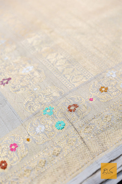 Mahadevi- Off White Banarasi Tusser Silk Handwoven Saree