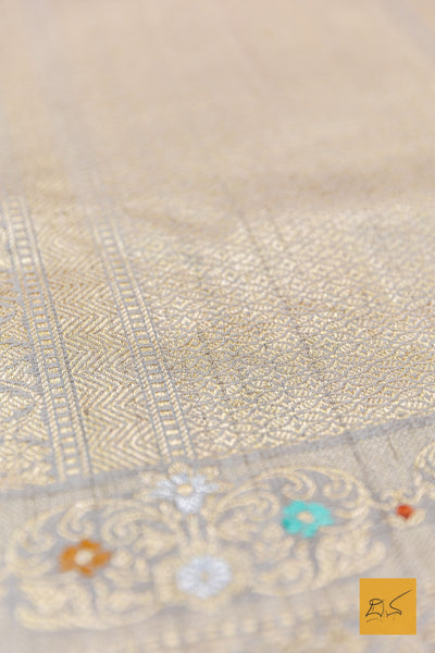 Mahadevi- Off White Banarasi Tusser Silk Handwoven Saree