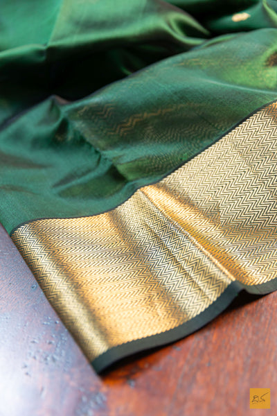 Krithi- Green Chanderi Pure Silk Handwoven Saree