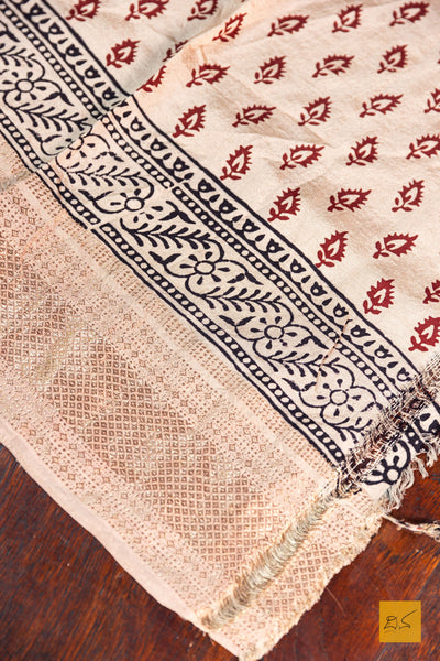 Padmavathi- Brick Red Maheshwari Mulberry Silk Bagh Print Handwoven Saree