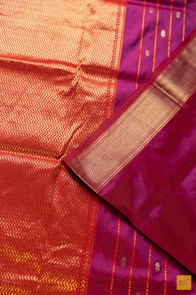 Godavari- Magenta Maheshwari Pure Silk Handwoven Saree