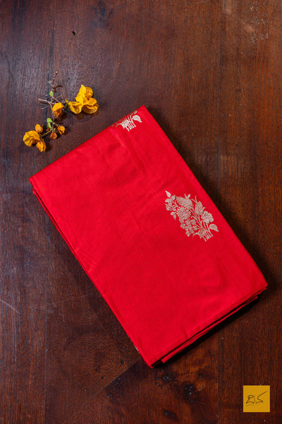 Parmjothi- Red Banarasi Satin Silk Handwoven Saree