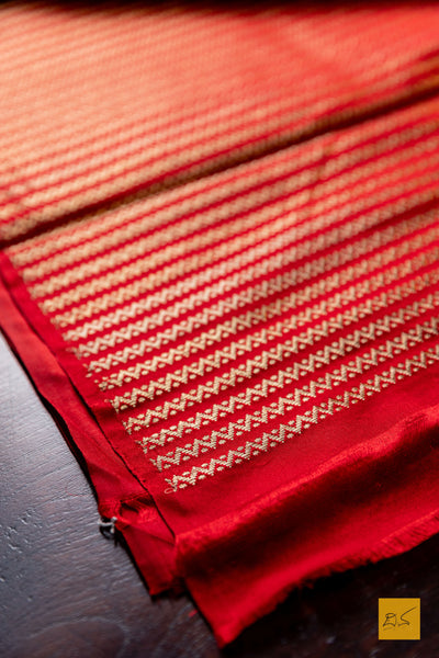 Parmjothi- Red Banarasi Satin Silk Handwoven Saree