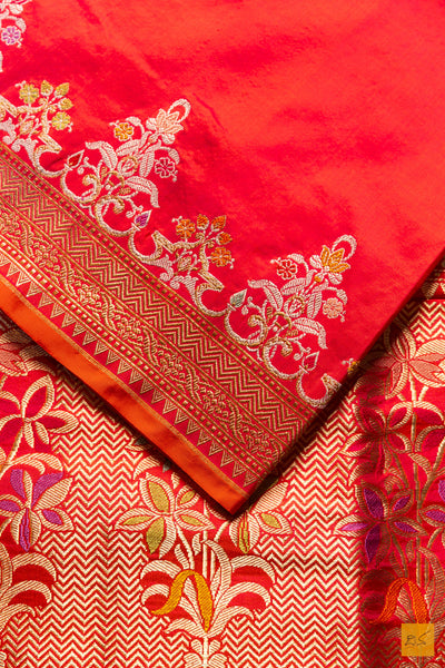 Neetha- Pink-Orange Banarasi Katan Silk Handwoven Saree