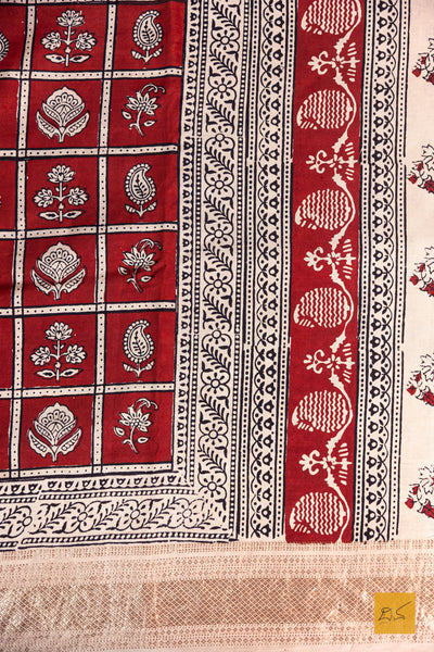 Padmavathi- Brick Red Maheshwari Mulberry Silk Bagh Print Handwoven Saree