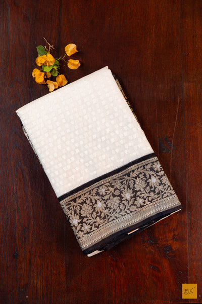 White Banarasi Organza Handwoven Saree