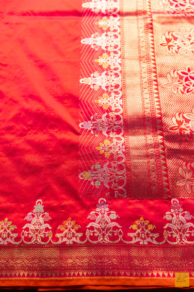 Neetha- Pink-Orange Banarasi Katan Silk Handwoven Saree