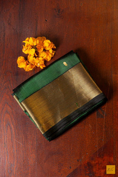 Krithi- Green Chanderi Pure Silk Handwoven Saree