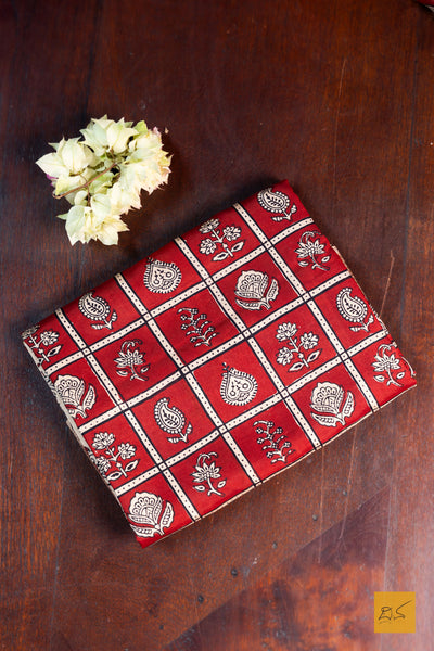 Padmavathi- Brick Red Maheshwari Mulberry Silk Bagh Print Handwoven Saree
