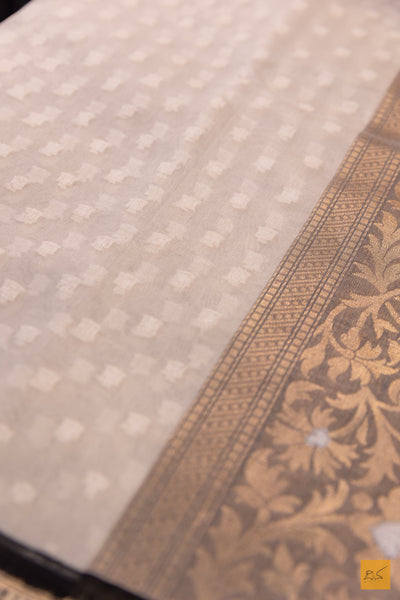 White Banarasi Organza Handwoven Saree