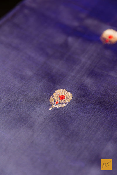 Maheshwari- Navy Blue Chanderi Pure Silk Handwoven Saree
