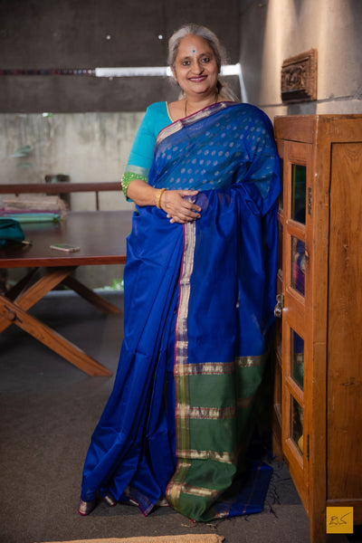 Kaveri- Blue-Green Maheshwari Silk Cotton Handwoven Saree