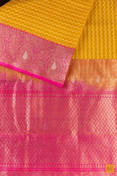 Yellow Banarasi Organza Handwoven Saree