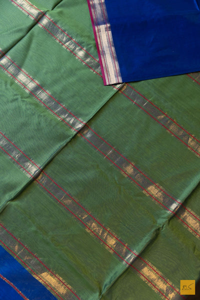Kaveri- Blue-Green Maheshwari Silk Cotton Handwoven Saree