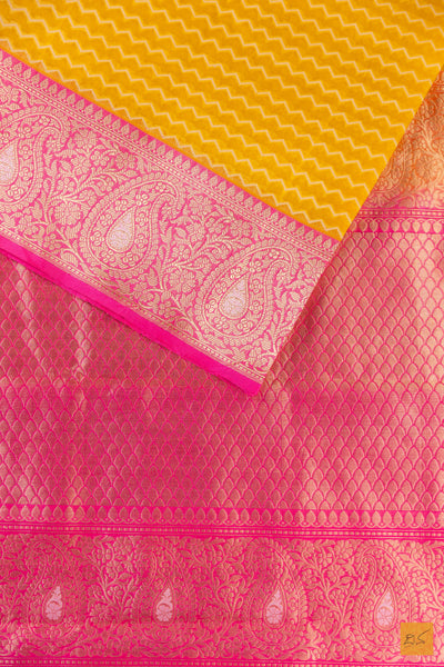 Yellow Banarasi Organza Handwoven Saree